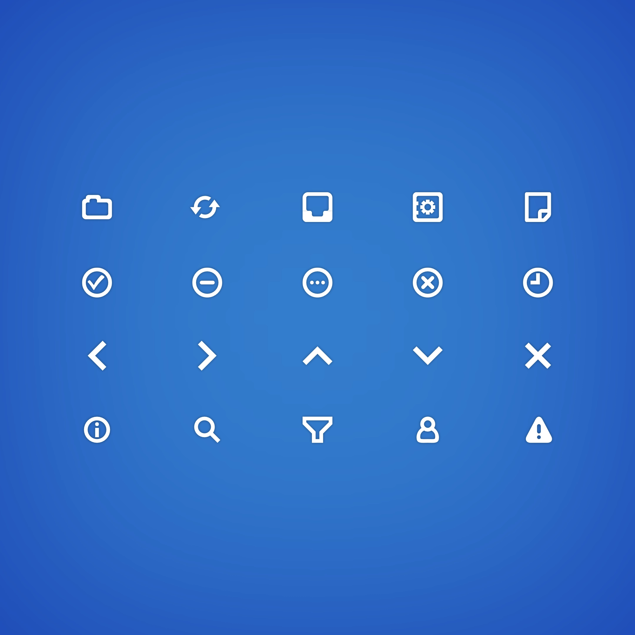 Small-sized white user interface icons over a dark blue background.
