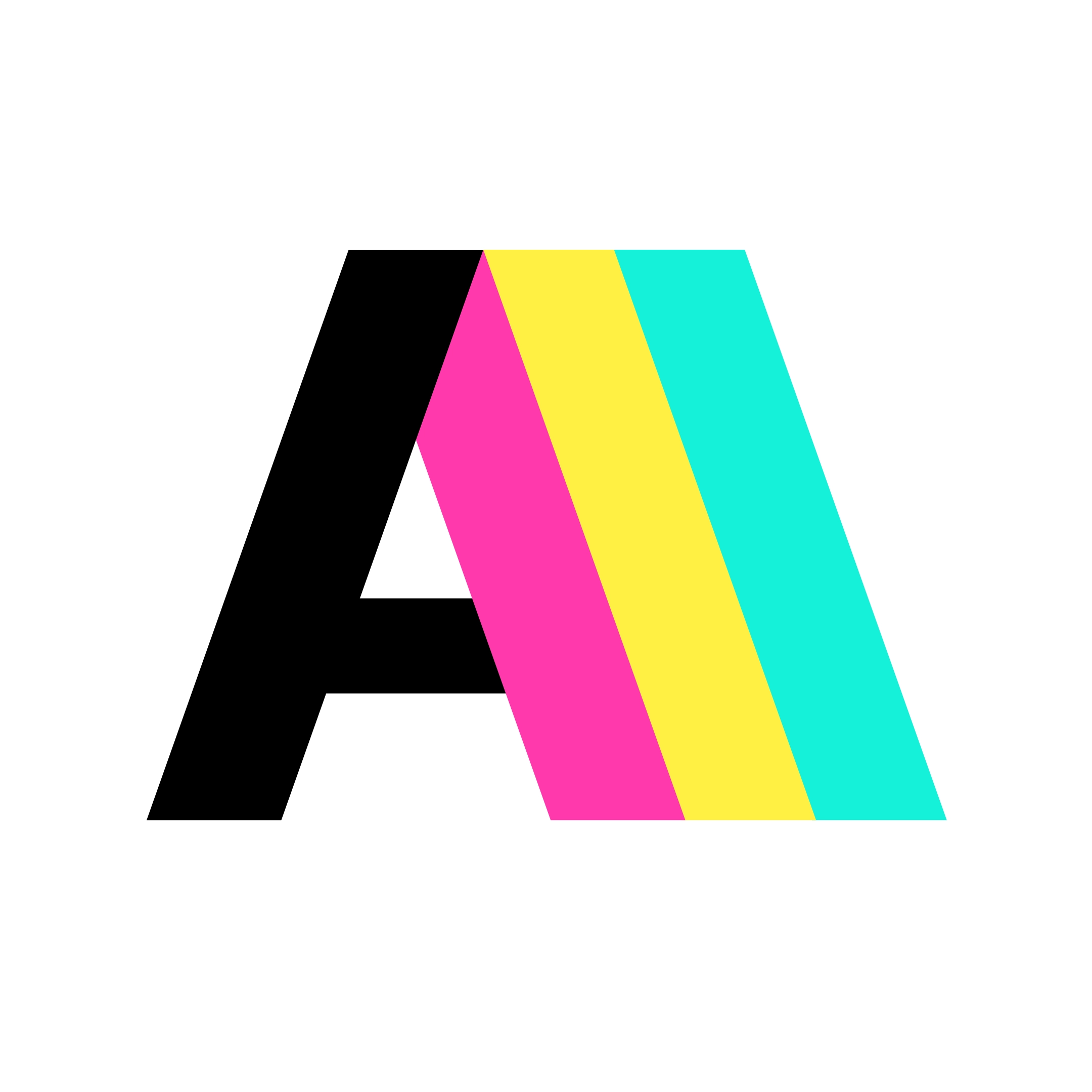 A stylized capital letter ‘A’ with CMYK colors.