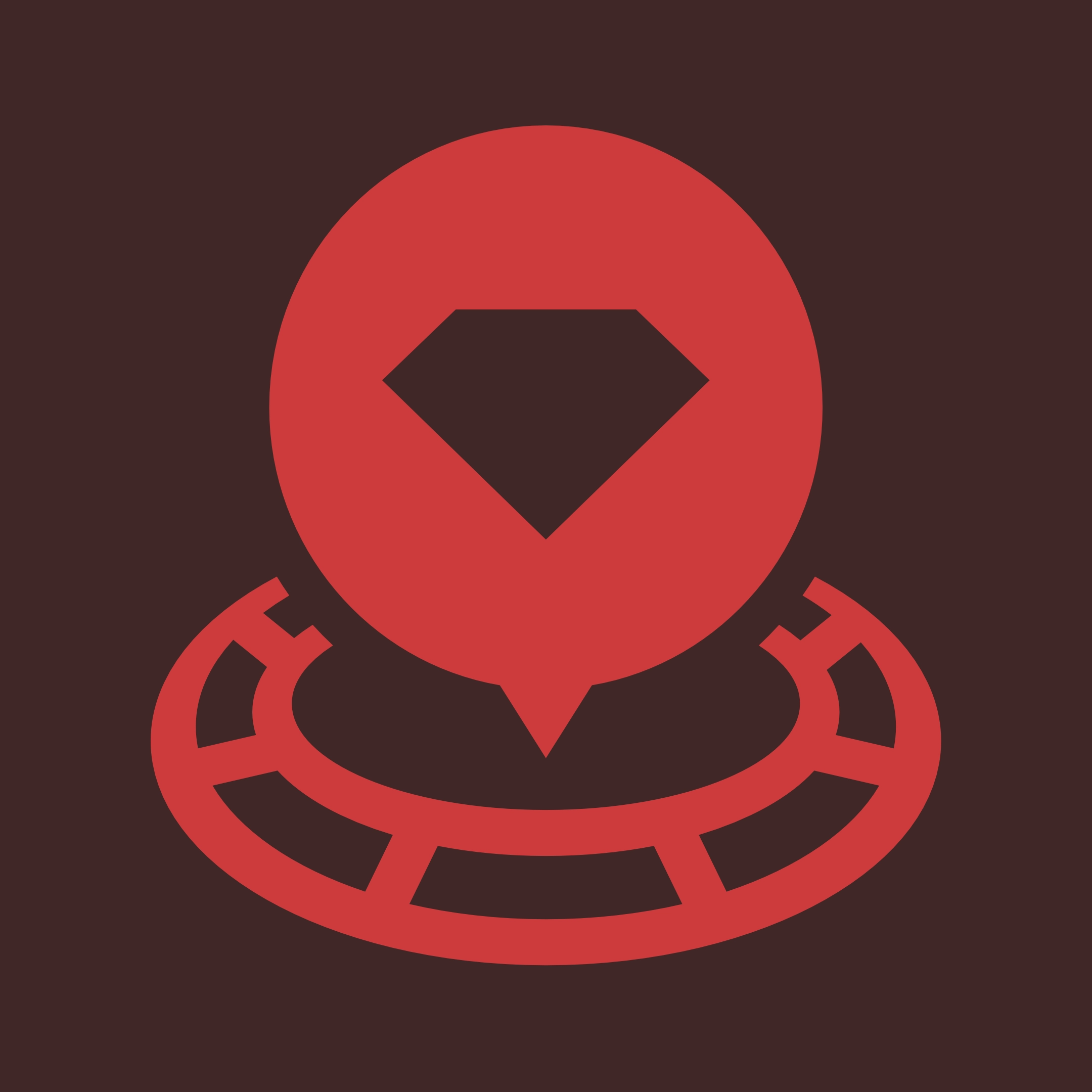 A speech balloon with a diamond shape over a circular train track.